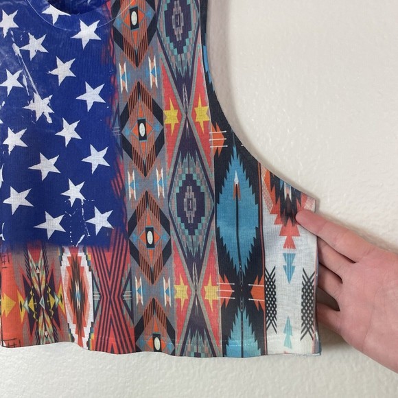 Motive Western Americana Tribal Aztec 4th Of July Cropped Sleeveless Top Small - Picture 5 of 12